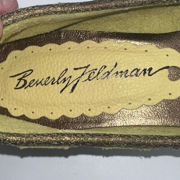 Beverly Feldman Flushed Vintage Metallic Rhinestone Kitten Heel Loafers - Picture 8 of 12